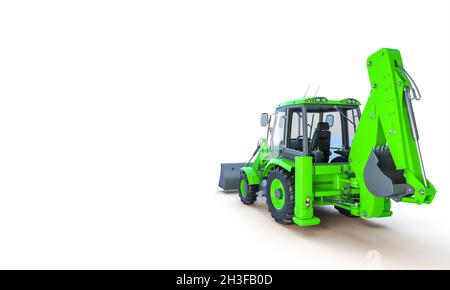 green mechanical excavator on white background. 3d render Stock Photo