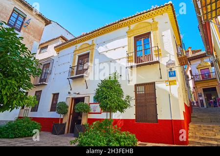 GRANADA, SPAIN - SEPT 27, 2019: Historic mansion in Albaicin, serving as the hotel, on Sept 27 in Granada Stock Photo