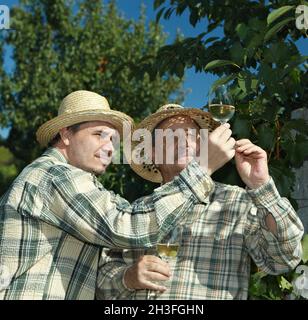 Winemakers testing wine Stock Photo