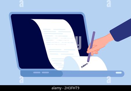 Electronic signature concept. Smart signs, esignature for finance documents. Digital forms approve, client deal agreement utter vector illustration Stock Vector