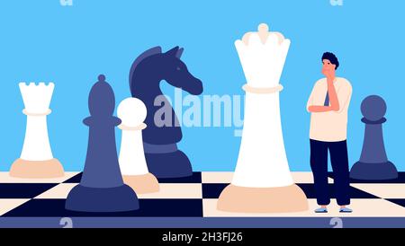 Business strategy metaphor. Thinking concept, people find decision. Frustrated man, strategic checkmate or next step plan utter vector concept Stock Vector