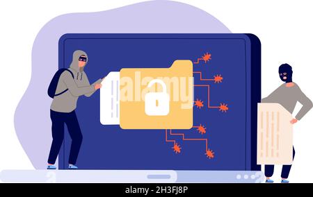 Cyber phishing. Unsecured accounts, theft account identity. Social media breach attack, hacker scam on email or data fraud utter vector concept Stock Vector