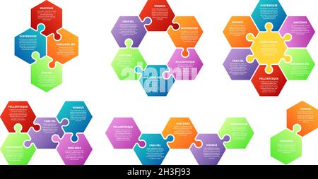 Puzzle infographic. Teamwork, collaboration metaphor. Isolated steps, agile or planning abstract vector concept Stock Vector