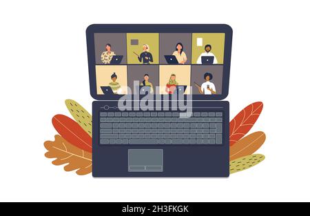 The concept of business videoconference,distance learning or online training during the virus epidemic.Laptop with a lot of open windows on Internet Stock Photo