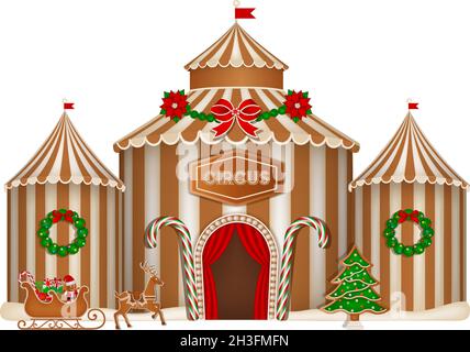 Christmas gingerbread circus with cookies and candies. Stock Vector