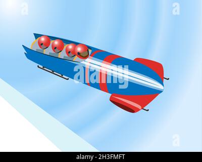 Four sportsmen in bob, bobsled on competition or training Stock Vector