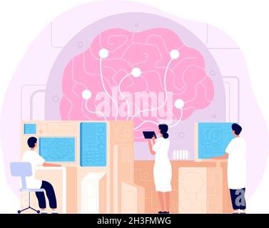 Neurology. Active occupational research, psychology disease explorer. Professional neurological education, human brain utter study vector concept Stock Vector