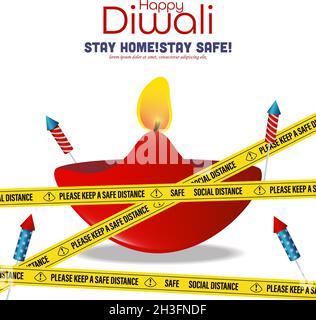 Diwali greetings illustration in the pandemic. Pandemic Diwali. covid 19, corona virus concepts Stock Vector