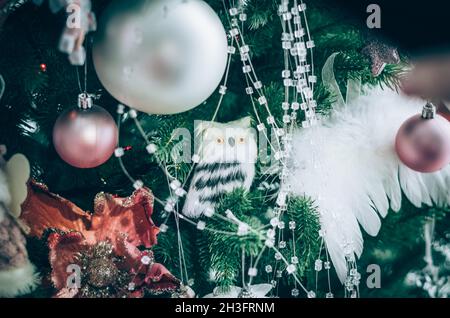 rich and elegant christmas adornments and decoration on tree Stock Photo