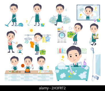 A set of Supermarket staff man related to housekeeping such as cleaning and laundry.It's vector art so easy to edit. Stock Vector