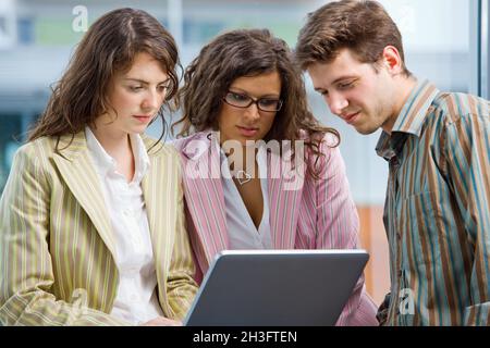 Office workers using laptop Stock Photo