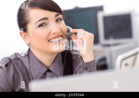 Operator talking on headset Stock Photo