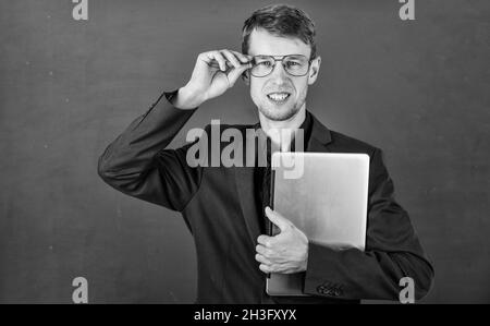 Teacher using modern software self education, digital classes concept Stock Photo