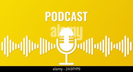 Podcast microphone. Concept Podcast illustration. Vector illustration isolated on trendy yellow background Stock Vector