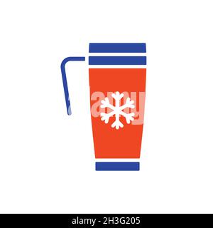 Travel thermo cup vector glyph icon. Winter sign. Graph symbol for travel and tourism web site and apps design, logo, app, UI Stock Vector