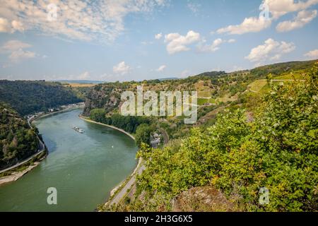 View of the Rhine from above on the legendary Loreley Valley Stock Photo