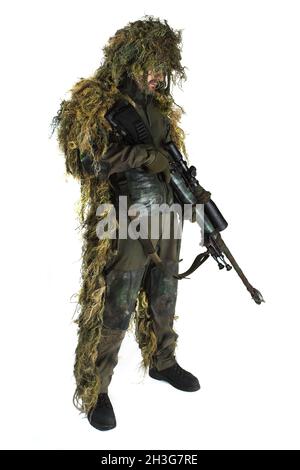 Sniper in ghillie suit Stock Photo
