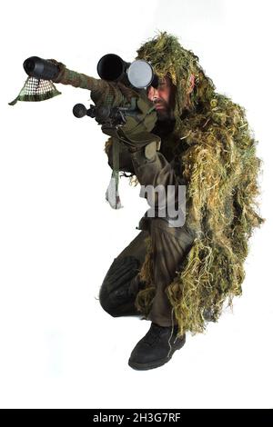 Sniper in ghillie suit Stock Photo