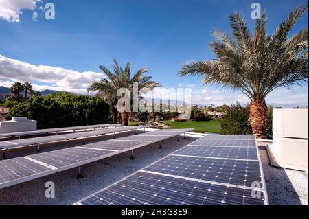 Electricity generating rooftop solar panels in Indian Wells, California Stock Photo