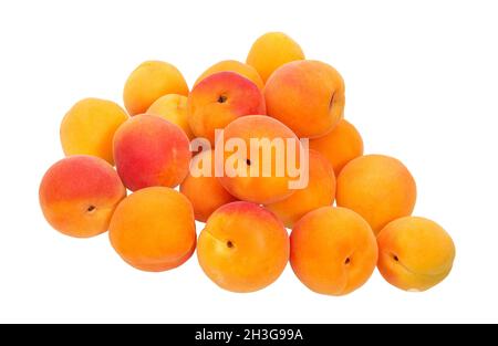Apricots or  peaches  isolated on white background. Bunch of apricot fruit. Isolated fruits Stock Photo