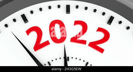 Black clock with 2022 represents coming new year 2022, three-dimensional rendering, 3D illustration Stock Photo