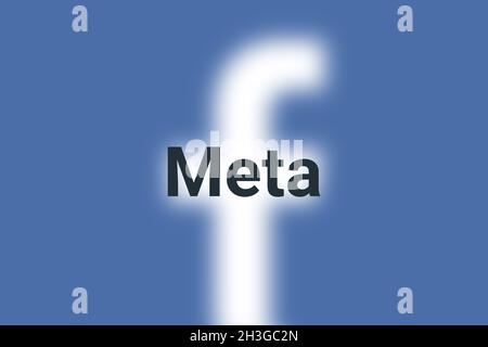 Kaliningrad, Russia - 10.28.2021 - Meta Facebook rebranding, new brand name of FACEBOOK social network. Brand name changing due to poor reputation Stock Photo