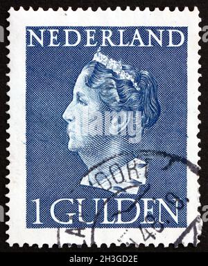 NETHERLANDS - CIRCA 1946: a stamp printed in the Netherlands shows Queen Wilhelmina, circa 1946 Stock Photo