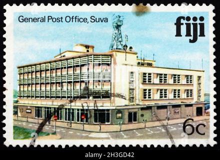 FIJI - CIRCA 1980: a stamp printed in Fiji shows General post office, Suva, circa 1980 Stock Photo
