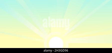Sun with rays on the horizon. Sky background. Illustration in cartoon style flat design. Heavenly atmosphere. Vector Stock Vector