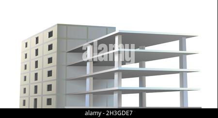Building construction with tiers. Reinforced concrete slabs and floors. Residential house or office. Unfinished object. Realistic style. Isolated on Stock Vector
