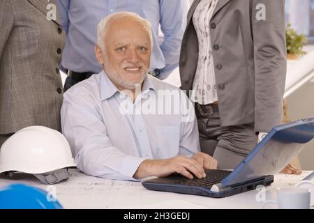 Senior businessman working on laptop Stock Photo