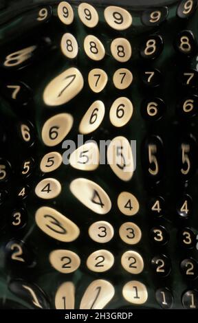 Close-up of an old adding machine and number keys. Stock Photo