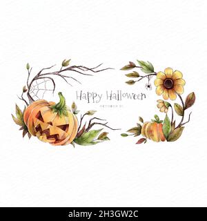 angry pumpkin flowers happy halloween design vector illustration vector illustration Stock Vector