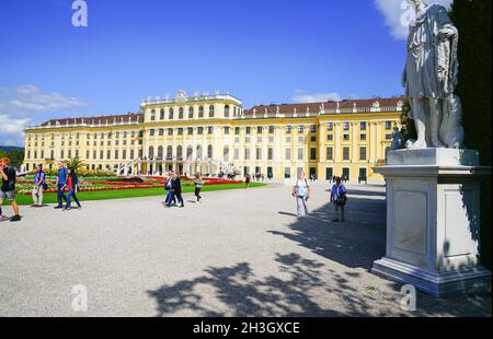 Vienna Austria - September 4 2017; Tourists in grounds of Schonbrunn Palace enjoying the environment and day