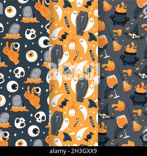hand drawn flat halloween patterns collection Stock Vector