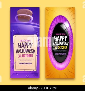 realistic halloween vertical banners set vector design illustration Stock Vector