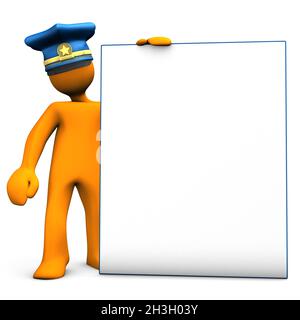 Police Officer With Sign Board Stock Photo