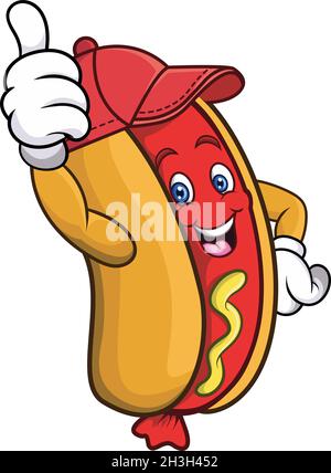 Cartoon funny hot dog giving thumb up Stock Vector