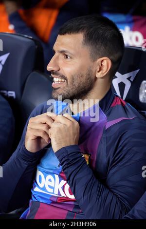 BARCELONA - OCT 17: Sergio Kun Aguero on the bench at the La Liga match between FC Barcelona and Valencia CF at the Camp Nou Stadium on October 17, 20 Stock Photo