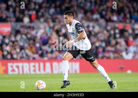 BARCELONA - OCT 17: Maxi Gomez in action during the La Liga match between FC Barcelona and Valencia CF at the Camp Nou Stadium on October 17, 2021 in Stock Photo