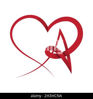 Abstract letter A Love vector symbol in flat style. Abstract Love caligraphy with color red. Vector illustration EPS.8 EPS.10 Stock Vector