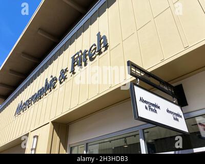 Abercrombie Fitch sign, logo on retail chain store facade - Livermore, California, USA - 2021 Stock Photo