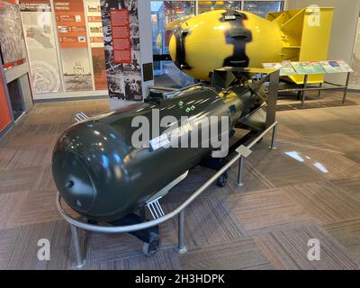 Replicas of Little Boy and Fat Man nuclear bombs in Bradbury Science Museum - Los Alamos, New Mexico, USA - 2021 Stock Photo