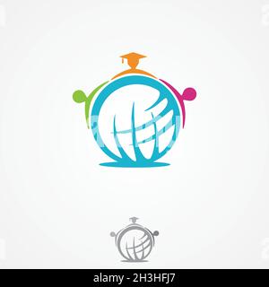 Globe icon with people in abstract style from education collection symbol. Global education icon trendy and modern global education symbol. Stock Vector