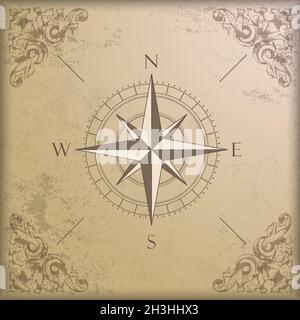 Vintage Background Edge Ornaments Compass Stock Photo