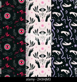 hand drawn flat halloween patterns collection Stock Vector