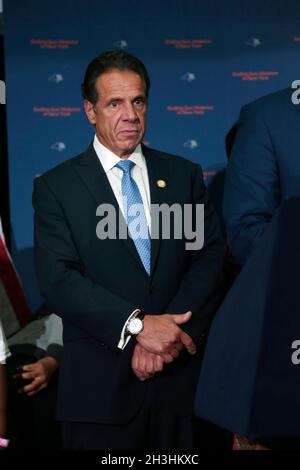 Brooklyn, New York, USA. 14th July, 2021. New York Sate Governor Andrew Cuomo gives remarks at Press Conference with Elected Offiicals, Clergy and Community Leaders following the first gun violence prevention community meeting announcing new jobs and vocational opportunities for youth and those in need of employment and other resources such as mental health concerns held at the Lenox Road Baptiste Church on July 14, 2021 in the Harlem section of New York City. Credit: Mpi43/Media Punch/Alamy Live News Stock Photo