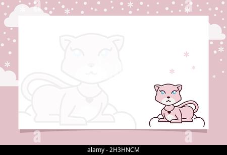 Cat Sitting Winter Snowflake Holiday Invitation Card Frame Background Template Stock Vector