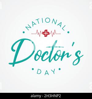 Typography for National Doctors Day with cross and heart beat. Letter National Doctors Day for element design. Vector illustration EPS.8 EPS.10 Stock Vector