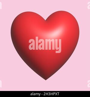 3D red heart on a romantic pink background Stock Photo